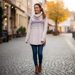 Soho Sweater Women's Size‎ XS Pink Cowl Neck Pullover Knit Geometric Boho Preppy